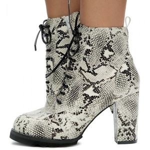 Snakeskin lace-up heeled boots!